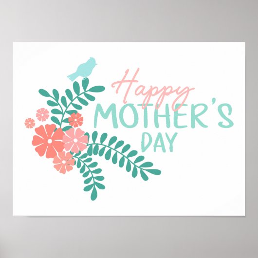 Happy mother'sday cute floral spring bird ポスター (正面)
