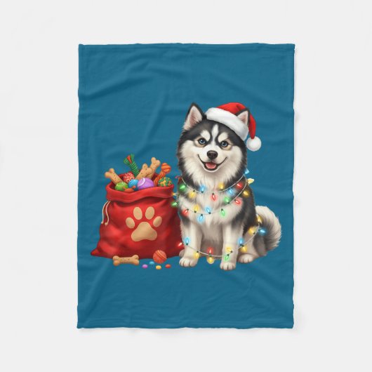 Happy Msky Christmas Lights Dog Mom Msky  フリースブランケット (正面)