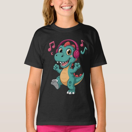 “Happy Musical Dinosaur Cartoon T-Shirt – Kids Fun Tシャツ (正面)