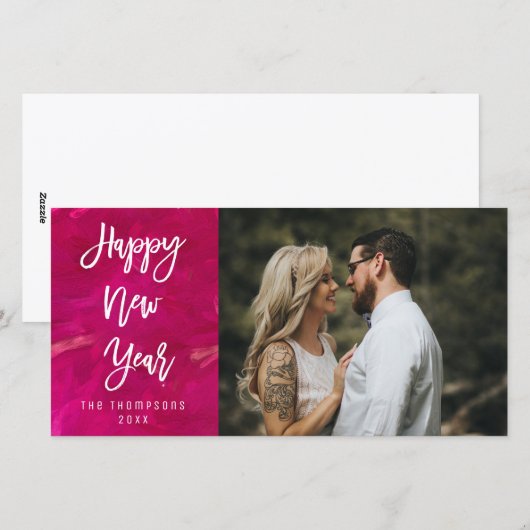 Happy New 絵を描 Year Bright Script Photo シーズンカード (正面/裏面)