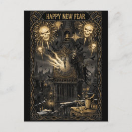 "HAPPY NEW FEAR" ゴシック時計塔の新年 ポストカード