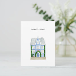 Happy New Home Quote Blue House Illustration Card ポストカード