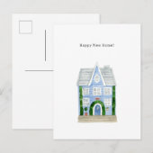 Happy New Home Quote Blue House Illustration Card ポストカード (正面/裏面)