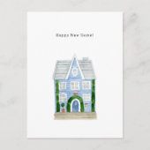 Happy New Home Quote Blue House Illustration Card ポストカード (正面)
