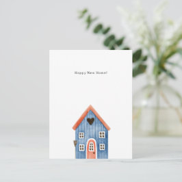Happy New Home Quote Blue House Illustration Card ポストカード