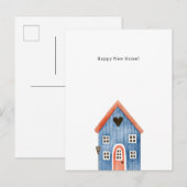Happy New Home Quote Blue House Illustration Card ポストカード (正面/裏面)