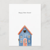 Happy New Home Quote Blue House Illustration Card ポストカード (正面)