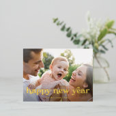 Happy New Yearの金ゴールドミニマル写真 箔シーズンポストカード (立ち正面)