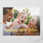 Happy New Yearの金ゴールドミニマル写真 箔シーズンポストカード (正面)