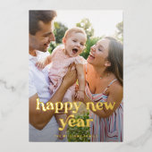 Happy New Yearの金ゴールドモダン写真 箔シーズンカード (正面)