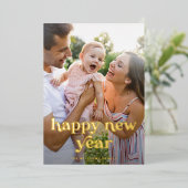 Happy New Yearの金ゴールドモダン写真 箔シーズンカード (立ち正面)