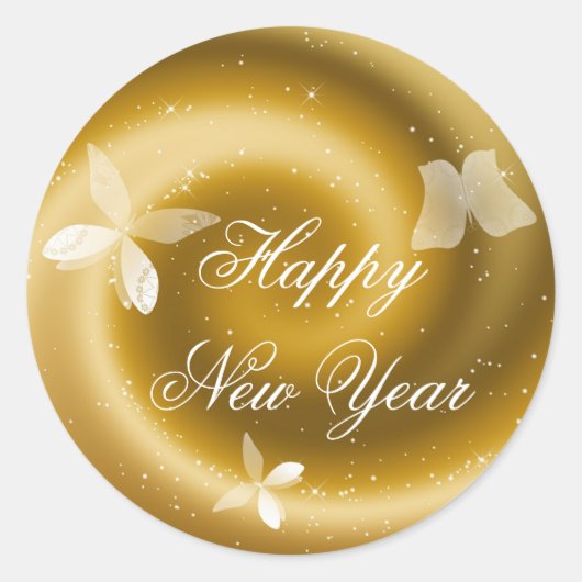 Happy New Yearカスタマイズ可能ステッカー ラウンドシール (正面)