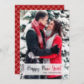 Happy New Yearシンプル Cut Outスクリプト文字写真 シーズンカード (正面/裏面)