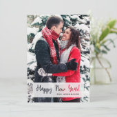 Happy New Yearシンプル Cut Outスクリプト文字写真 シーズンカード (スタンド正面)