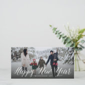 Happy New Yearシンプル Scriptのモダン写ミニマル真 シーズンカード (スタンド正面)