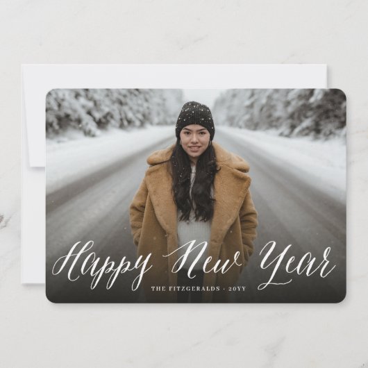 Happy New Yearシンプル Scriptのモダン写ミニマル真 シーズンカード (正面)