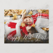 Happy New Yearシンプル Scriptのモダン写ミニマル真 シーズンポストカード (正面)