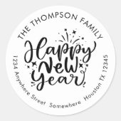 Happy New Yearスクリプトアートの戻り名住所 ラウンドシール (正面)
