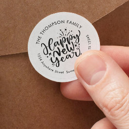 Happy New Yearスクリプトアートの戻り名住所 ラウンドシール