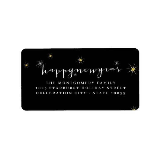Happy New Yearスクリプトモダンスターバストアドレス ラベル (正面)