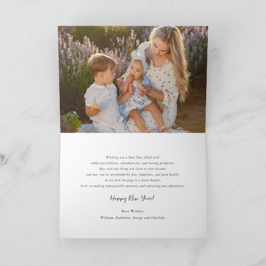 Happy New Yearスクリプトモダン金ゴールドスターバスト写真 シーズンカード (内部)