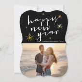 Happy New Yearスクリプトモダン金ゴールドスターバスト写真 シーズンカード (正面)