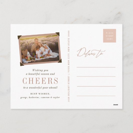 Happy New Yearスクリプトモダン金ゴールドスターバスト写真 シーズンポストカード (裏面)