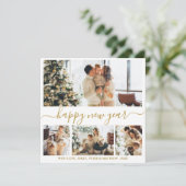 Happy New Yearスクリプト金ゴールドホワイト4フォトコラージュ シーズンカード (スタンド正面)