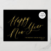 Happy New YearスクリプトLOGO 2025ブラック金ゴールド 箔シーズンカード (正面)