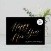 Happy New YearスクリプトLOGO 2025ブラック金ゴールド 箔シーズンカード (立ち正面)