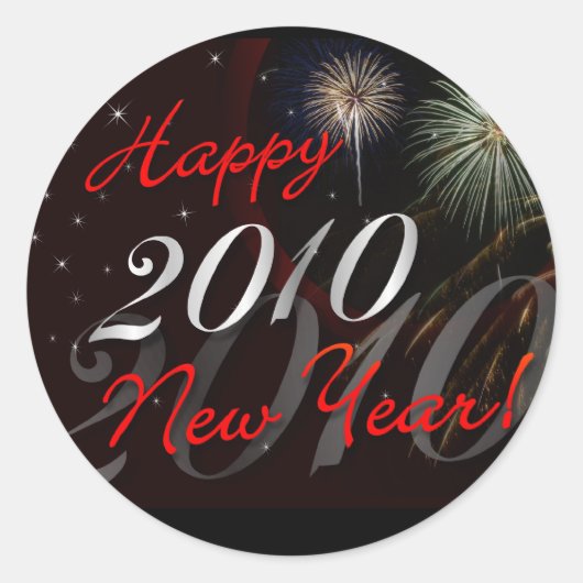 Happy New Yearスタンプ – 2010年Fireworks搭載 ラウンドシール (正面)