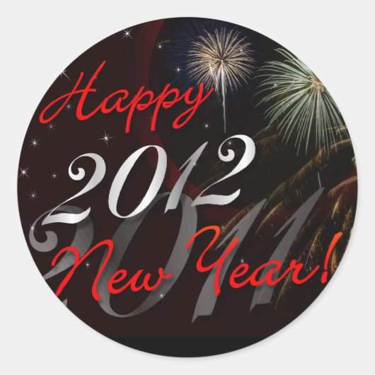 Happy New Yearスタンプ – 2012年Fireworks搭載 ラウンドシール (正面)
