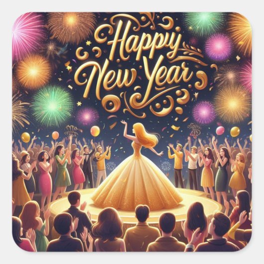 HAPPY NEW YEARステッカー スクエアシール (正面)