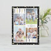 HAPPY NEW YEARフォトコラージブラック金ゴールド紙吹雪 シーズンカード (スタンド正面)