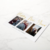 Happy New Yearフォトコラージュエレガントバラ金ゴールド 箔シーズンカード (回転した状態)