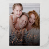 Happy New Yearフォトバラ金ゴールドスクリプト 箔シーズンカード (正面)