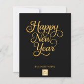 Happy New Yearブラック・金ゴールド・ビジネス・ロゴ・カード (正面)