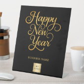 Happy New Yearブラック・金ゴールド・ビジネス・ロゴ 台座サイン (インサイチュ)