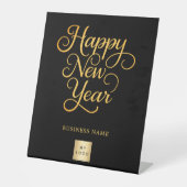Happy New Yearブラック・金ゴールド・ビジネス・ロゴ 台座サイン (正面)