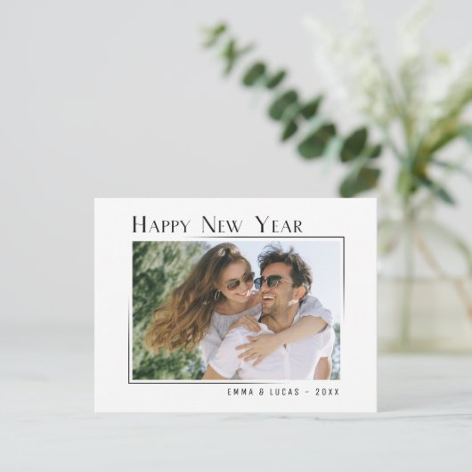 Happy New Yearユニークモダンミニマルスタイル写真 シーズンポストカード (スタンド正面)