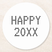 Happy New Year白黒カスタム番号モダン ラウンドペーパーコースター (正面)