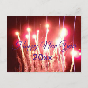 Happy New Year花火と年 ポストカード
