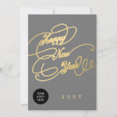 Happy New Year金ゴールドスクリプトのビジネス企業のロゴ シーズンカード (正面)