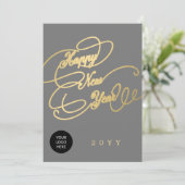Happy New Year金ゴールドスクリプトのビジネス企業のロゴ シーズンカード (スタンド正面)