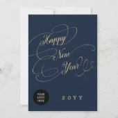 Happy New Year金ゴールドスクリプトのビジネス企業のロゴ シーズンカード (正面)