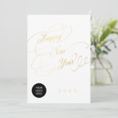 Happy New Year金ゴールドスクリプトのビジネス企業のロゴ シーズンカード (スタンド正面)