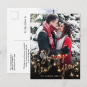 Happy New Year金ゴールドスパークルスクリプトPHOTO Greeting ポストカード (正面/裏面)