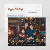 Happy New Year金ゴールドスパークルスクリプトPHOTO Greeting ポストカード (正面/裏面)