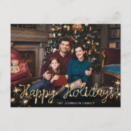 Happy New Year金ゴールドスパークルスクリプトPHOTO Greeting ポストカード