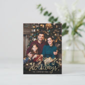 Happy New Year金ゴールドスパークルスクリプトPHOTO Greeting ポストカード (スタンド正面)